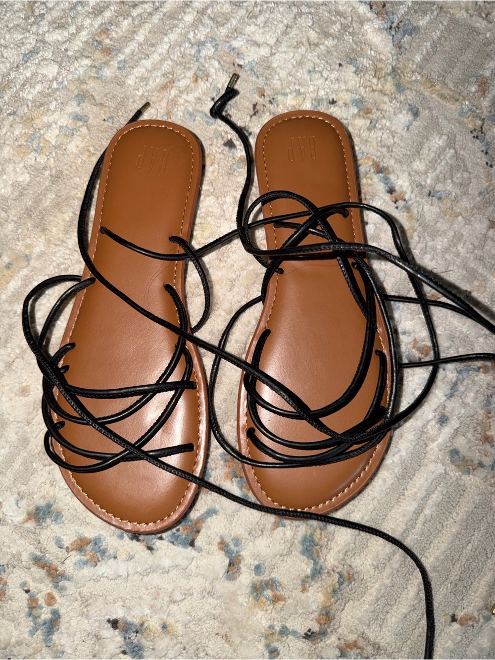 GAP Lace-Up Women's Brown Sandals with Black Straps